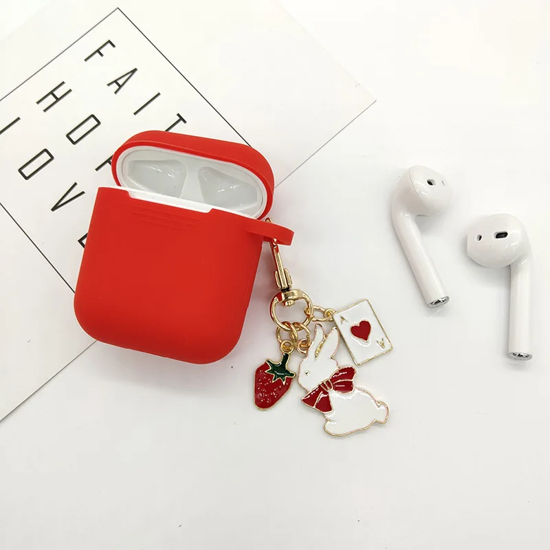 Милый мультфильм кролик собака кулон силиконовый чехол для Apple Airpods чехол Bluetooth наушники защита крышка брелок животное - Цвет: Red1