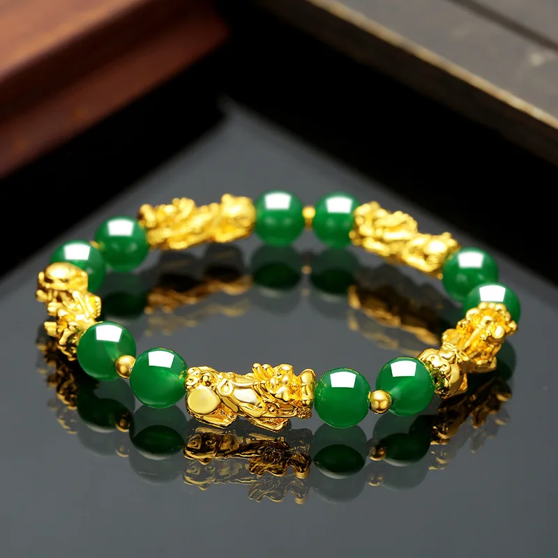 Feng Shui Obsidian Stone Beads Bracelet Men Women Unisex Wristband Gold Black Pixiu Wealth and Good Luck Women Jewelry Bracelet