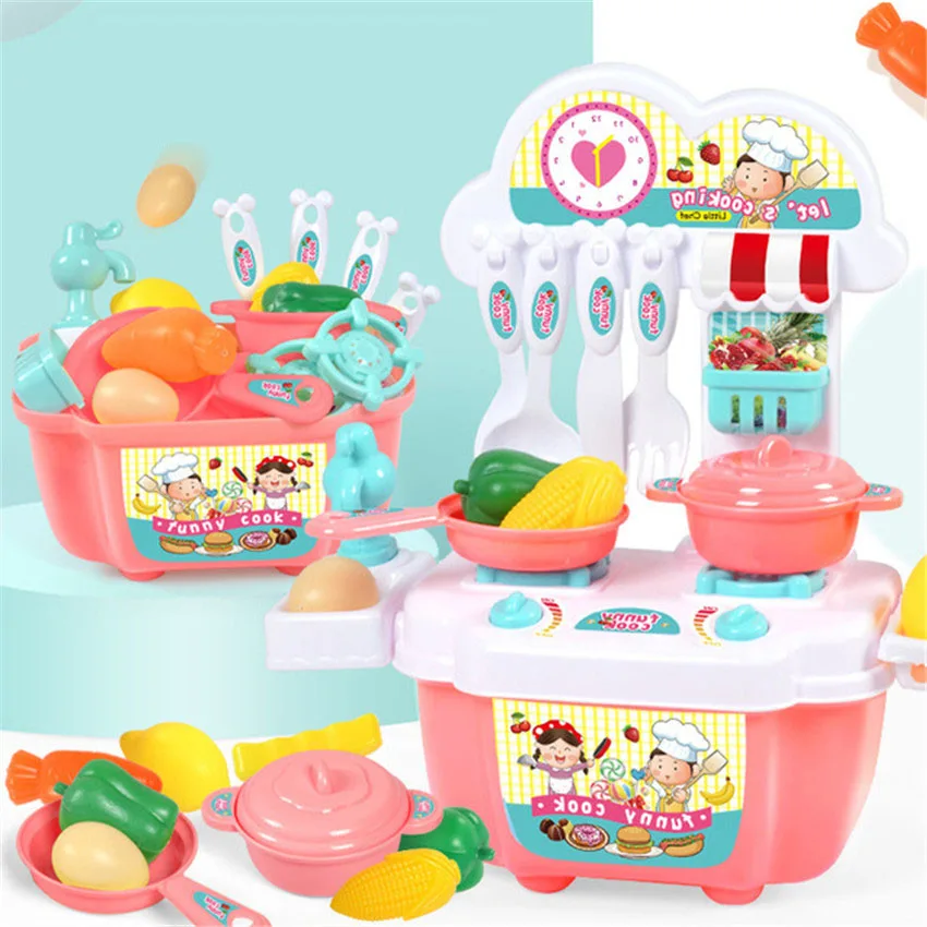 22Pcs Plastic Mini Children Baby Kitchen Play House Toy Simulational Kitchenware Storage Cookware Cooking Pretend Play for Girls 5