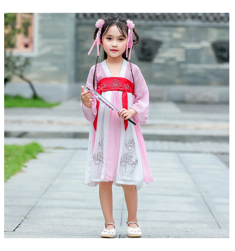 Китайский костюм, платье Hanfu для девочек, новая летняя одежда для детей, танцевальные костюмы в китайском стиле, древнее платье принцессы