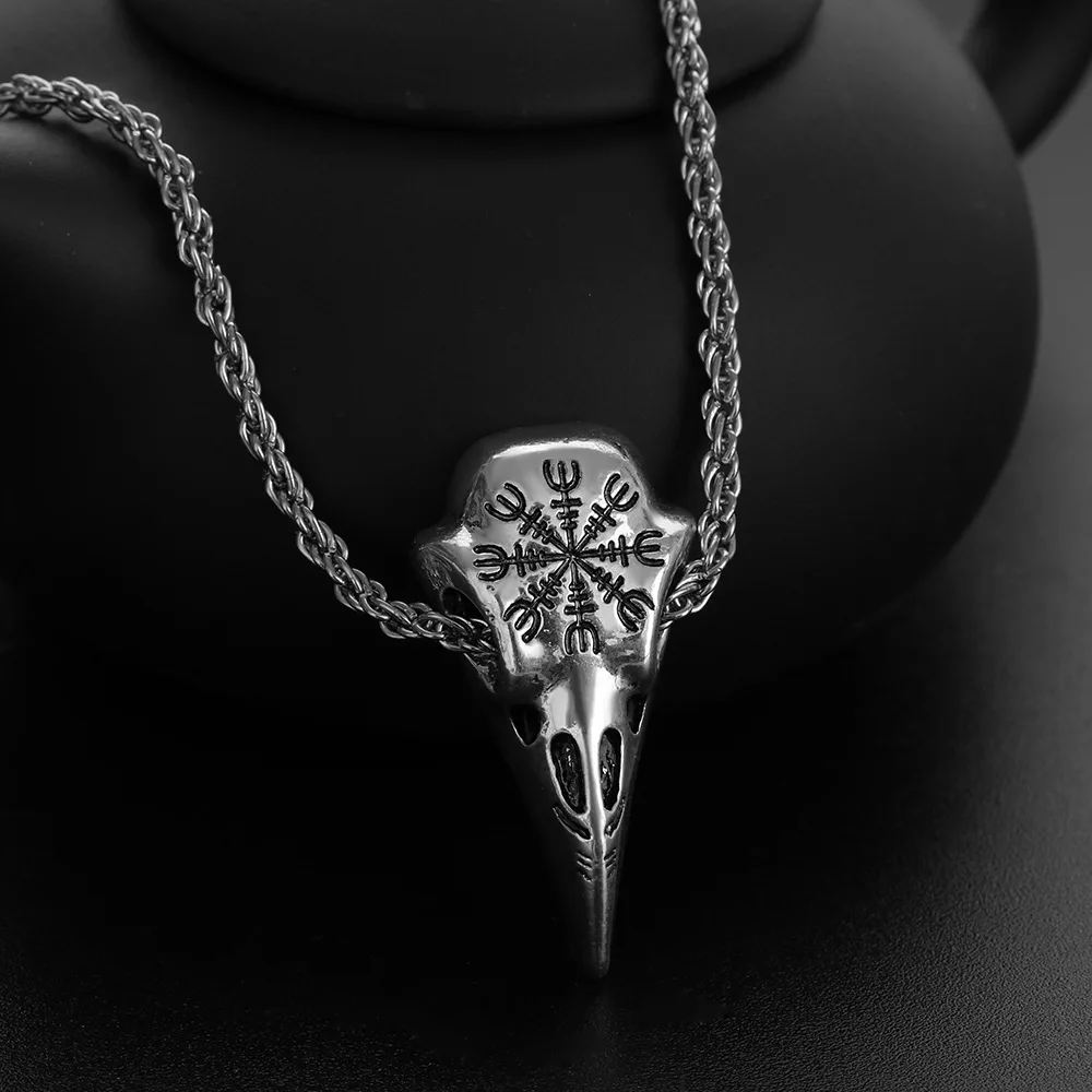 chain Кулон с вороном ожерелье из нержавеющей стали Череп ворона кулон один Рунический амулет мужское ожерелье ювелирные изделия в стиле викингов - Окраска металла: chain