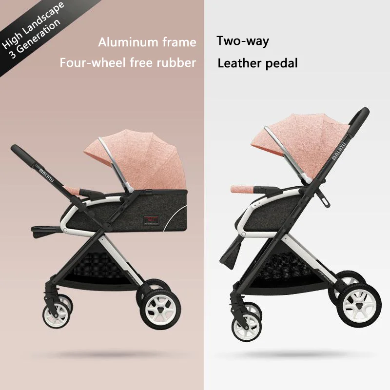 Детская коляска, легкая, двусторонняя, коляска, может лежать, складывается, высокий пейзаж, тележка, многофункциональная, детская коляска с зонтиком - Цвет: pink