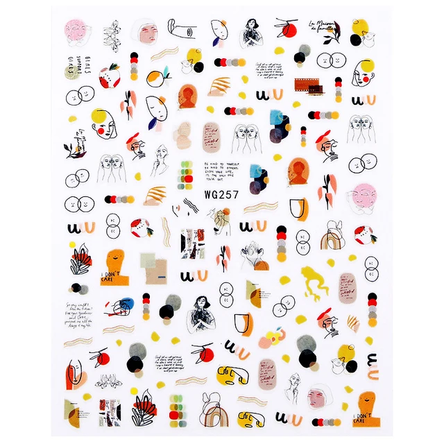 1PC Heart Love Design 3D Nail Sticker English Letter stickers Face Pattern Trasnfer Sliders Valentine's Day Nail Art Decoration 3d-WG257