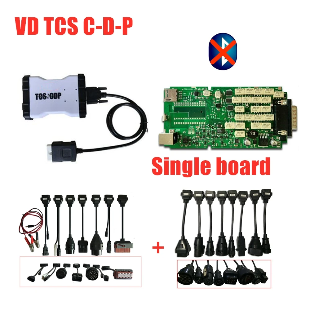 Новейший 2016R0 с ключом качества A+ одноплатный с bluetooth TCS C-D-P obd obd2 диагностический инструмент сканер+ кабели для автомобилей/грузовиков - Цвет: without bluetooth