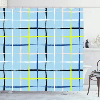 

Shower Curtain Set with Hooks 60x72 Inches Brush Mid Century Stripesmid Drawn Vintage Plaid Hand Tweed Minimal Pattern Abstract