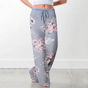 

Jaycosin Pants Womens Comfy Stretch Floral Print Drawstring Wide Leg Lounge Pants Spring Full Length Lace Up Sweatpant Pants