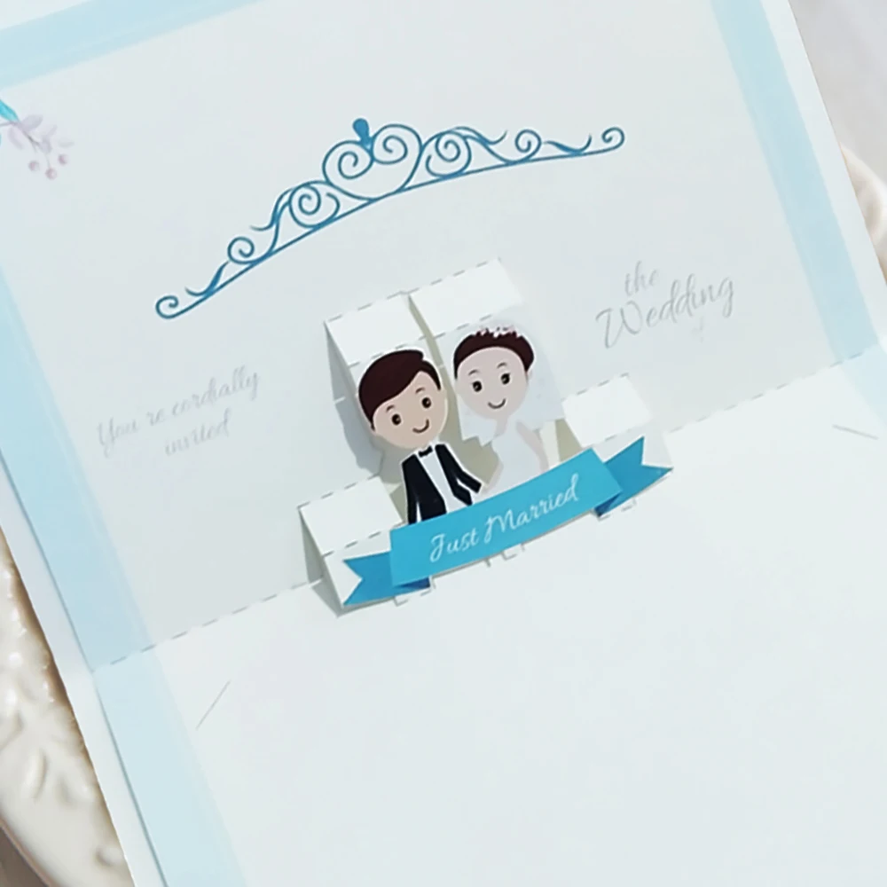 1 Набор, настраиваемая Синяя тема, для невесты и жениха, 3D, всплывающие открытки, сделай сам, печать, для свадьбы, вечеринки, дня рождения, пригласите, лазерная резка, карта