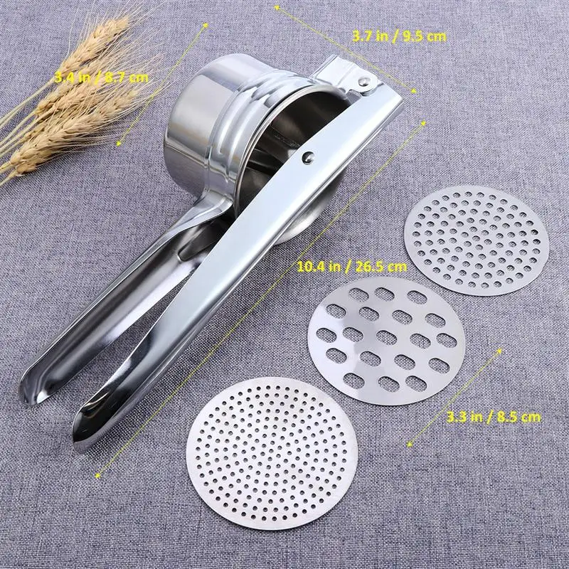 Stainless Steel Potato Ricer Garlic Presser With 3 Interchangeable Disks Fruit Masher Food Press Potato Masher Kitchen Gadget