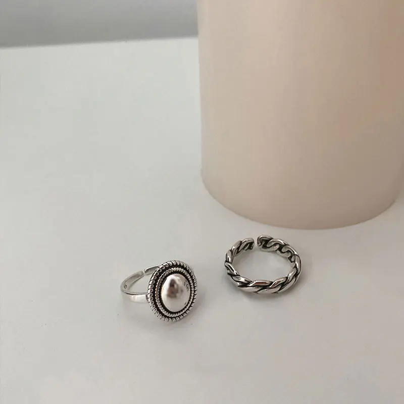 Silver Rings FOXANRY Couples Accessories Vintage Twist Design Round Shape Geometric