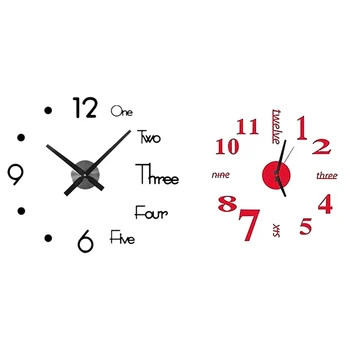 

Modern Frameless 3D DIY Wall Clock Kit(Red) & Large Wall Clock Modern Design 3D Wall Sticker Clock Mute Quartz