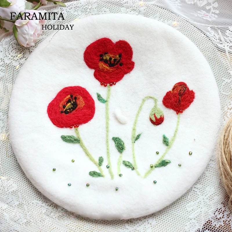 Праздничные береты Faramita с цветком мака для женщин и девочек винтажные ручной
