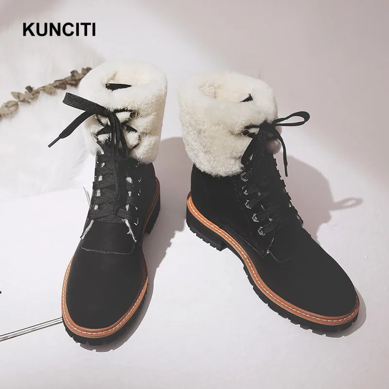 KUNCITI/ женские зимние ботинки; ботинки на меху со шнуровкой; женские зимние ботинки в европейском стиле; Botas Mujer; серые ботинки в готическом стиле; D9198