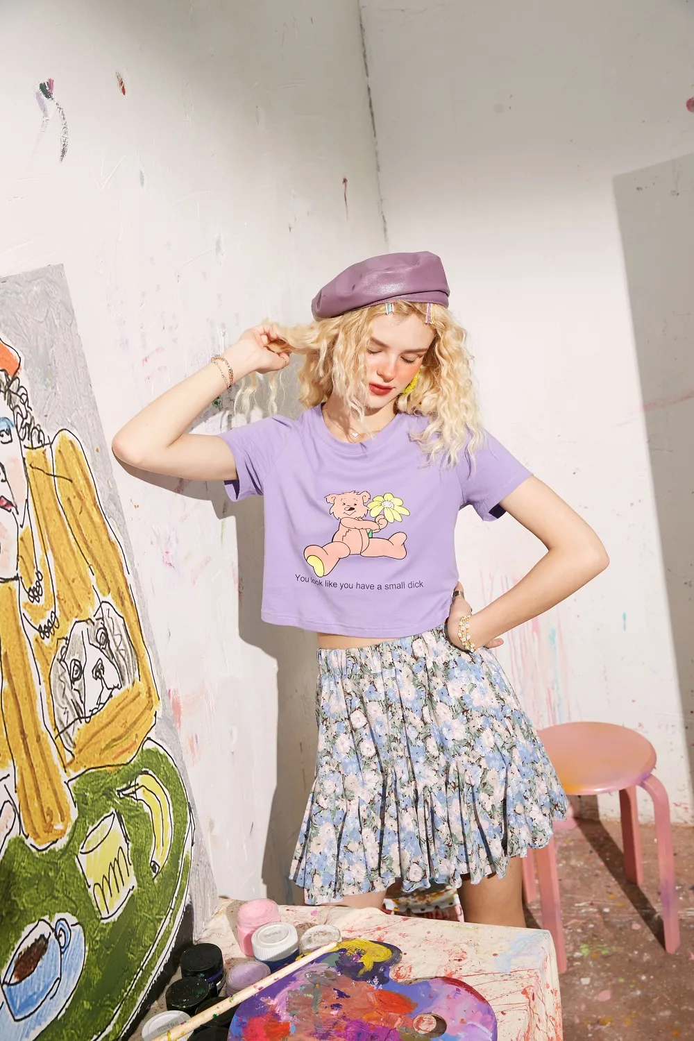 ELFSACK Pink Floral Print A Line Women Chiffon Skirts 2020 Summer ELF Blue High Waist Korean Girly Casual Holiday Ruffle Skirt