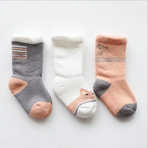 3Pairs/lot Children's socks terry utumn and winter new thickening baby tube socks warm combed cotton newborn socks - Цвет: as photo