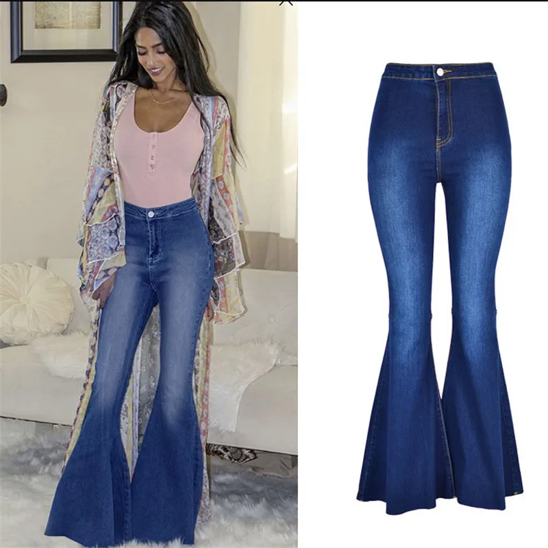 High Waist Fashion Women Flare Jeans  2023 Casual Long Wide Leg Jeans for Ladies