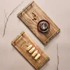 Lovesickness Wooden Serving Tray Rectangle Metal Handle Fruit Pizza Sushi Dish Food Storage Plate Container Hotel Display Pan 5