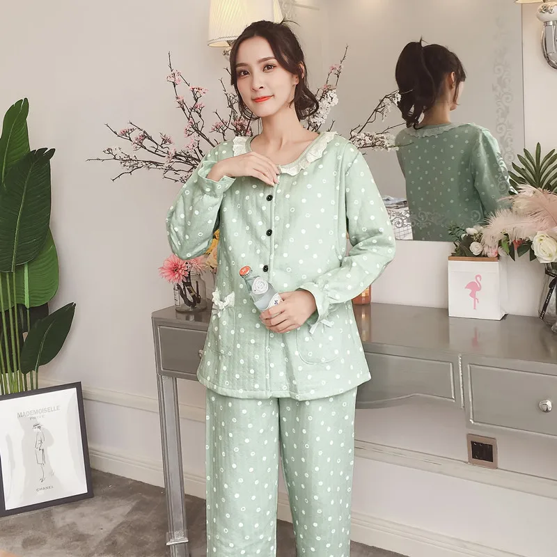 

Dotted hua bian kuan Pregnant Women Feeding-Autumn And Winter Air Layer Confinement Clothing Cardigan Thin Padded Maternal Nursi