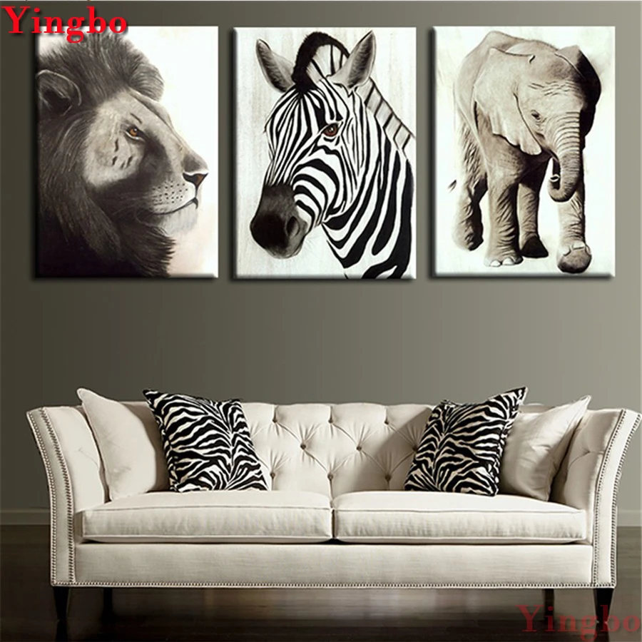 Lion/zebra/elephant 5D DIY Diamond Painting Round 3D Full Square Embroidery Cross Stitch Rhinestone Mosaic Decor Nordic style | Дом и сад