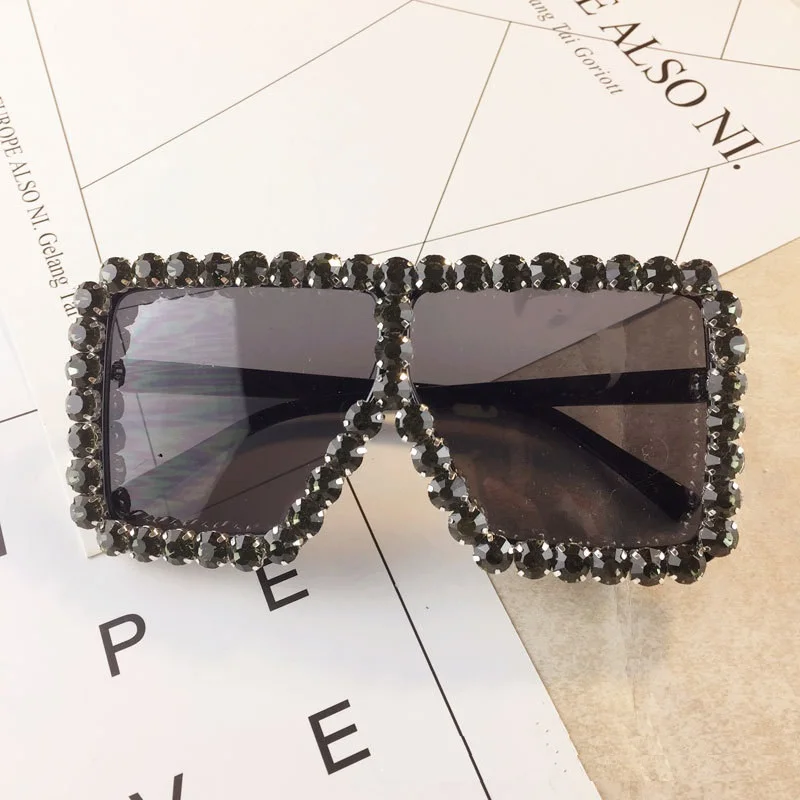 Transparent Frame Crystal Diamond Oversized Exaggeration Sunglasses For Women Luxury Fashion Candy Shades UV400 Brand Glasses - Цвет линз: C7