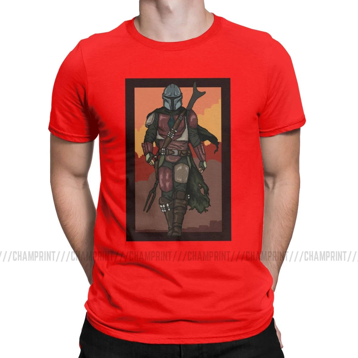 Mandalorian, мужские футболки, Звездные войны, повседневные футболки, короткий рукав, круглый вырез, футболки, хлопок, Графические Топы - Цвет: Красный
