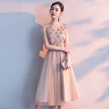 Элегантное платье для выпускного бала А-силуэт без рукавов Глубокий круглый вырез кисточки чай Длина Тюль Вечерние платья