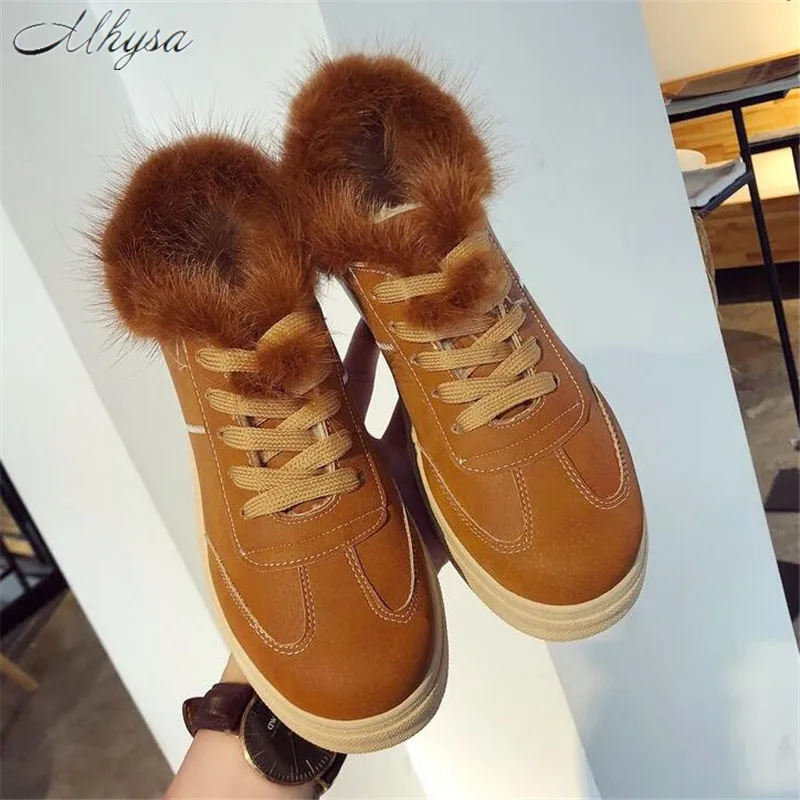 

Mhysa PU Casual Shoes Women Sneakers 2020 Winter Short Plush White Sneakers Add lace Up Women Warm Non-slip Ladies Shoes L1392