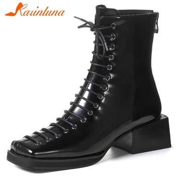 

Dropship On Sale New Arrival women shoes Big Size 39 Square Toe Cross-tied Zipper Ankle Boots Leisure Sqaure Thick Heels Boots