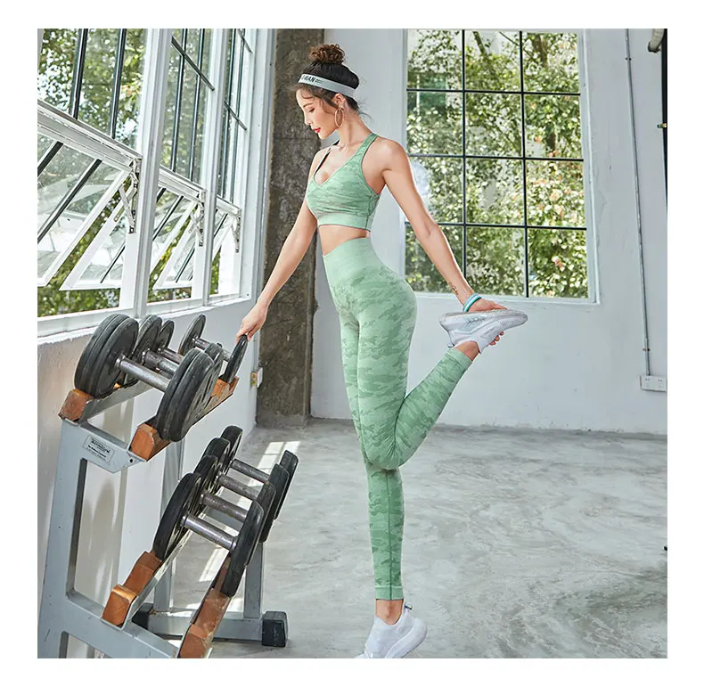 Наборы для йоги Женская одежда для фитнеса спортивный комплект спортивная одежда леггинсы с высокой талией Мягкий пуш-ап спортивный бюстгальтер 2 шт тренировки бега