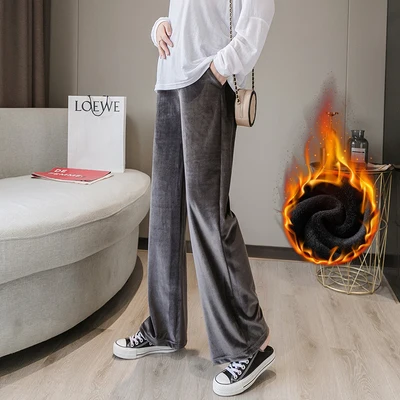 998# Wide Leg Loose Corduroy Maternity Pants High Waist Belly Pants Clothes for Pregnant Women Autumn Winter Pregnancy Trousers - Цвет: Dark Grey Winter