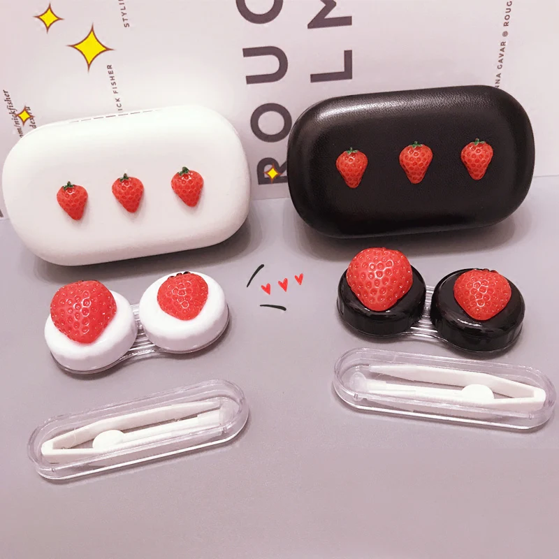 

Cute Strawberry Contact Lens Case For Women Hard Box Eye Lenses Container Holder Set Eyewear Accessories