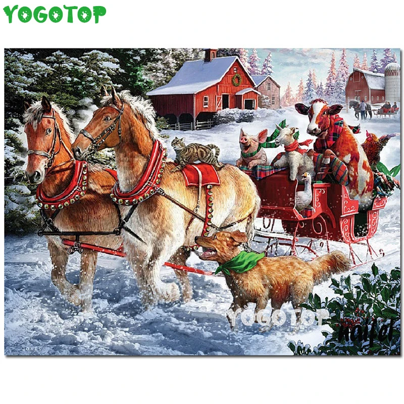 Full Diamond Painting Fun Carriage Animals Snow Landscape Cross Stitch Diy Bead Embroidery Diamond Art Handwork Decor Yy5479 Diamond Painting Cross Stitch Aliexpress
