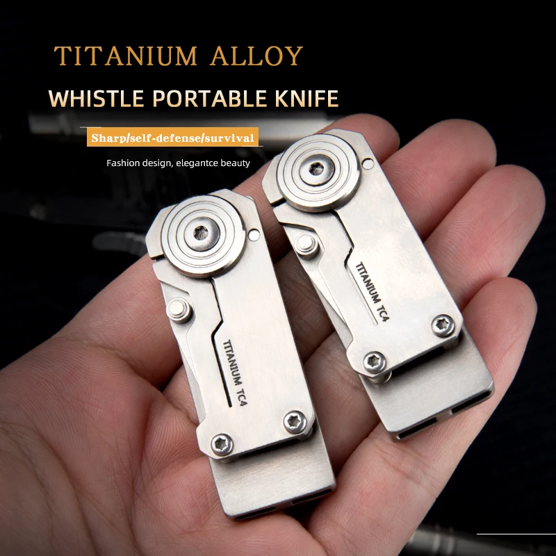 Titanium alloy Double hole whistle art knife Portable knife Pocket knife High hardness Corrosion resistance Self-Defense
