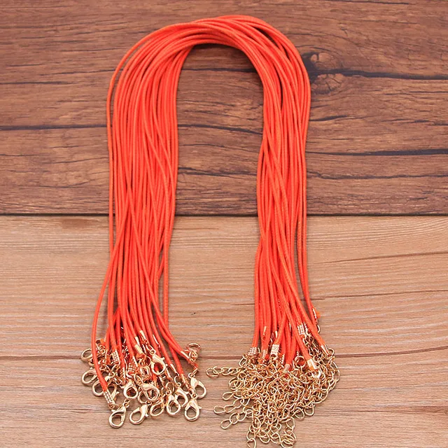 10PCS 1.5mm 16 Color Leather Cord Golden Lobster Clasp Adjustable Braided 45cm Rope For DIY Necklace Jewelry Making Findings Orange