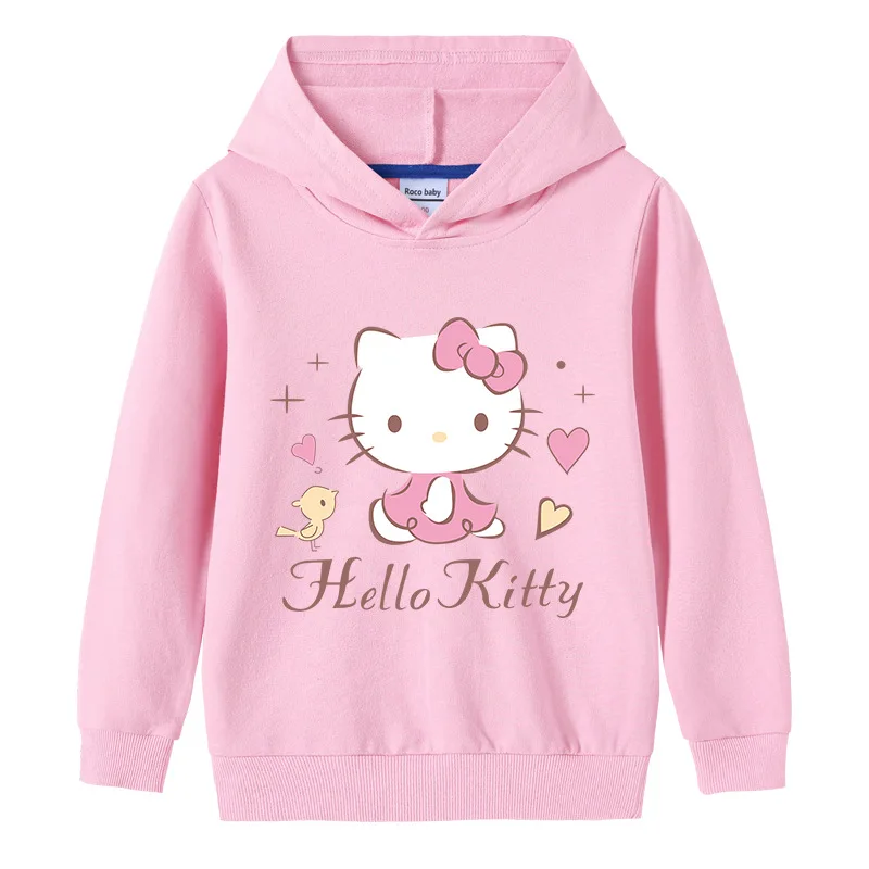thumbnail image 1 of Hello Kitty-suéter con capucha y cuello alto para niños, pantalones de dos piezas con dibujos animados para niño, traje deportivo informal de manga larga de algodón puro, 1 of 5