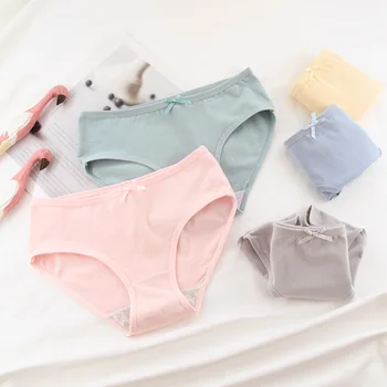 

Women's underwear simple solid color mid-waist underwear bag hip pure cotton crotch no trace solid color cute girl underwear