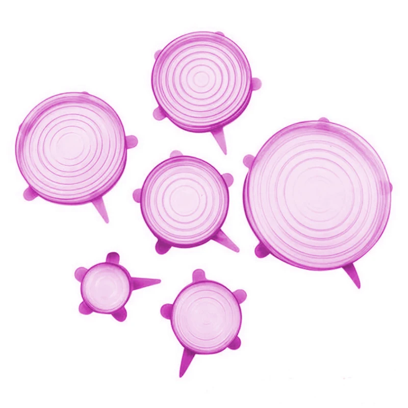 VEHHE 6 шт пищевого силикона стрейч крышки сохранение крышка кухня холодильник хранения самозатягивающиеся Моющиеся Многоразовые - Цвет: Pink