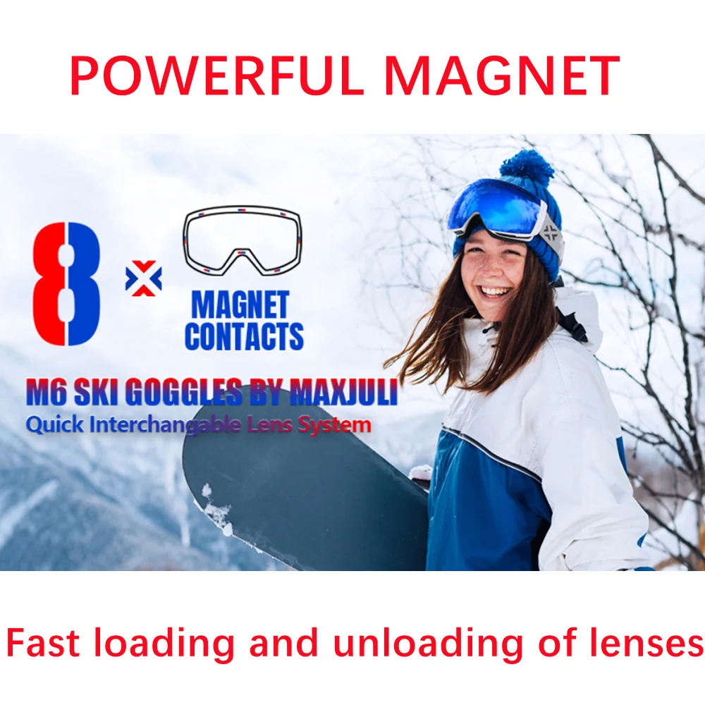 JULI Professional Magnetic Ski Goggles Double Layers Lens Anti-fog UV400 Big Ski Mask Glasses Snowboard Goggles For Men Women 2