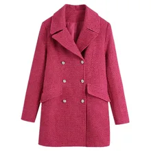 

Elmsk England Style High Street Vintage Jewellery Buttons Texture Straight Trench Coat Women Woolen Blazers Winter Coat Women