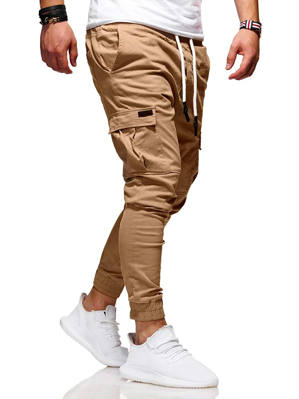 Pantalones cargo elásticos para hombre, pantalón de chándal, para gimnasios y corredores al aire libre, informales, con cordón