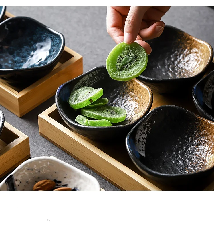 Японский Стиль Керамика небольшой соуса Ресторан соус закуски Сухофрукты с суповую тарелку из бамбука и дерева разделить закуска к чаю чаша