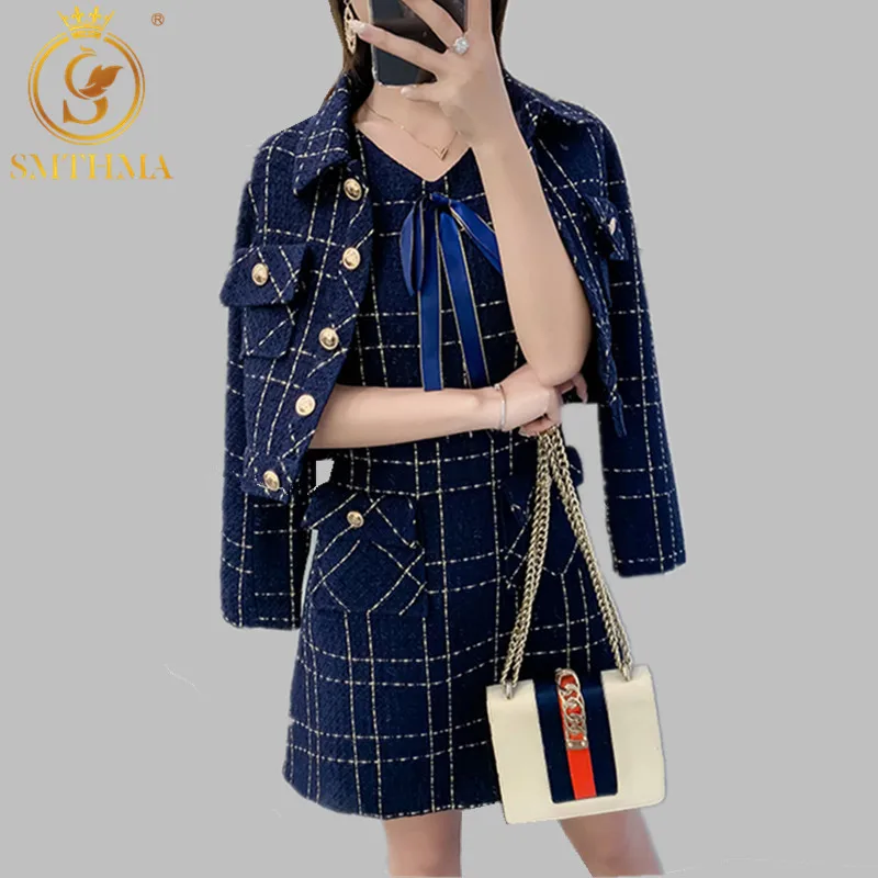 Женский комплект из 2 предметов шерстяной твидовый клетчатый пиджак с бантом и