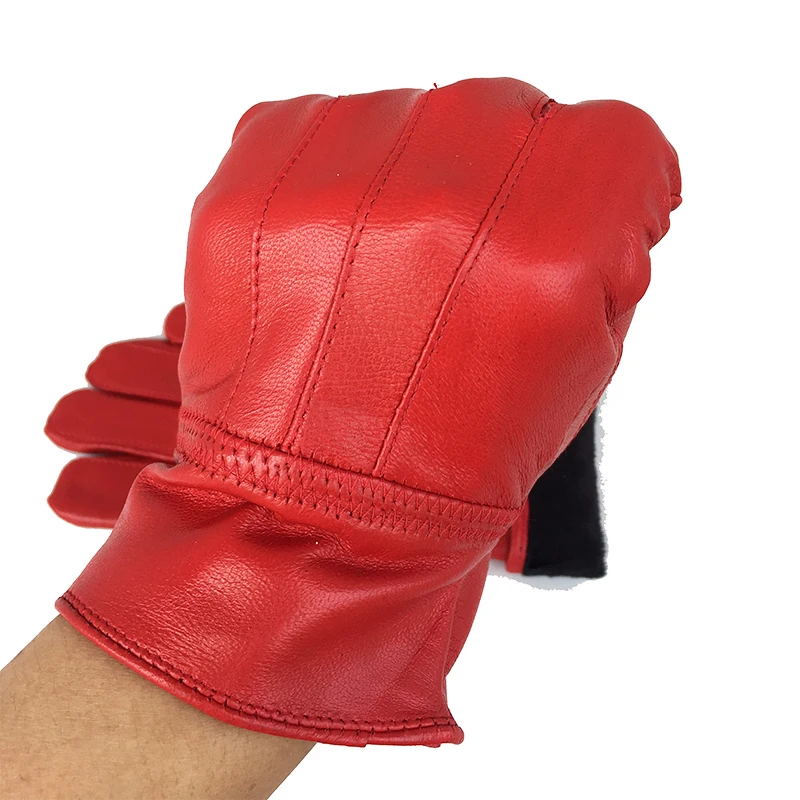 Женские зимние кожаные перчатки, теплые перчатки из натуральной кожи, красные перчатки из овчины, осенне-зимние модные женские ветрозащитные перчатки G17
