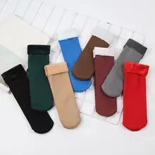 Утепленные женские мягкие удобные носки, зимние Однотонные эластичные теплые бархатные носки с подкладкой, сохраняющие тепло, домашние носки-Тапочки