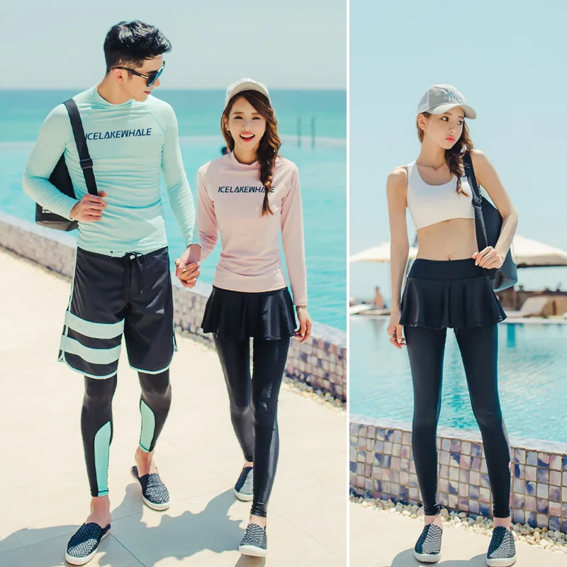Men/Women Full Body Dive Skin Swimsuit Rash Guard Long Sleeve Long Pant Couple 4 Pieces Surfing Wear