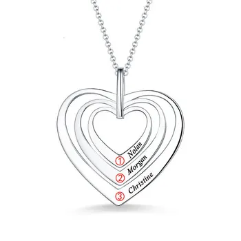 

XiaoJing Custom Family Name Heart Pendant Necklaces engraved name Circles sterliing silver Necklace for women anniversary gift