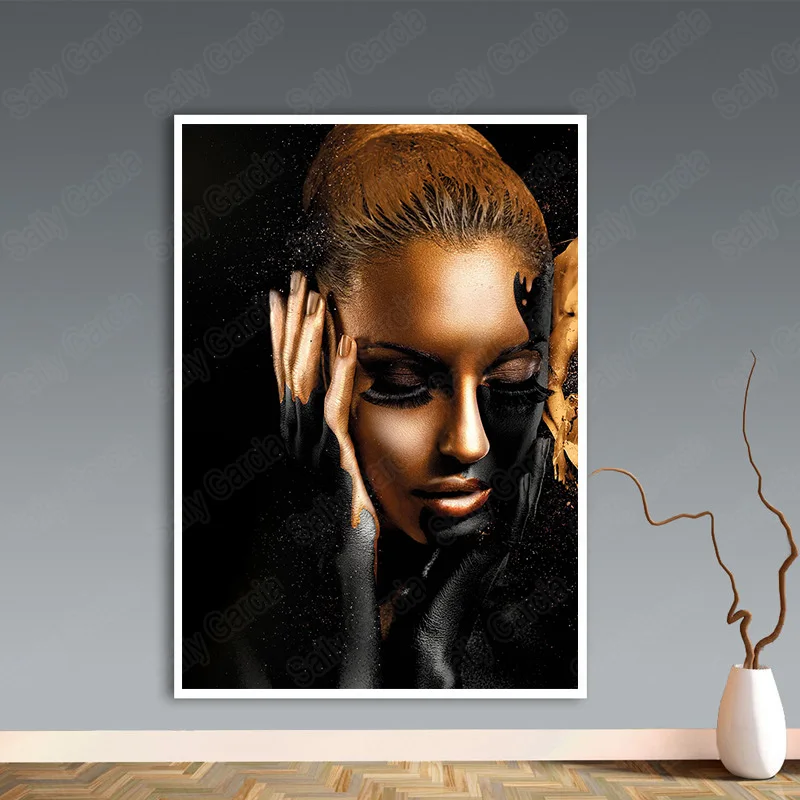Black Gold Nude African Art Woman Oil Painting On Canvas Cuadros Posters And Prints Scandinavian Wall Picture For Living Room | Дом и сад
