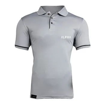 

Man Fashion Alpha Print Polo Shirt Casual Fashion Plain Color Short Sleeve High Quality Slim Polo Shirt Men Fitness Polo homme