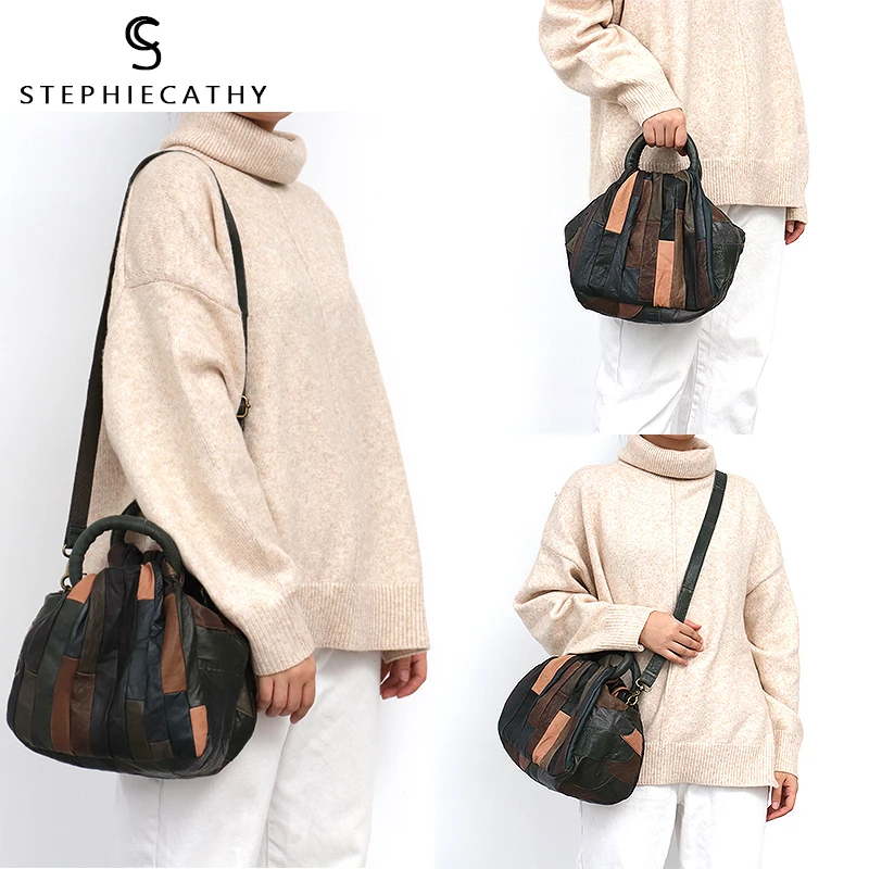 SC брендовая сумка в стиле ретро, женская сумка из овчины с верхней ручкой, женская кожаная винтажная кожаная сумка-мешок в стиле пэчворк, женская сумка-мессенджер