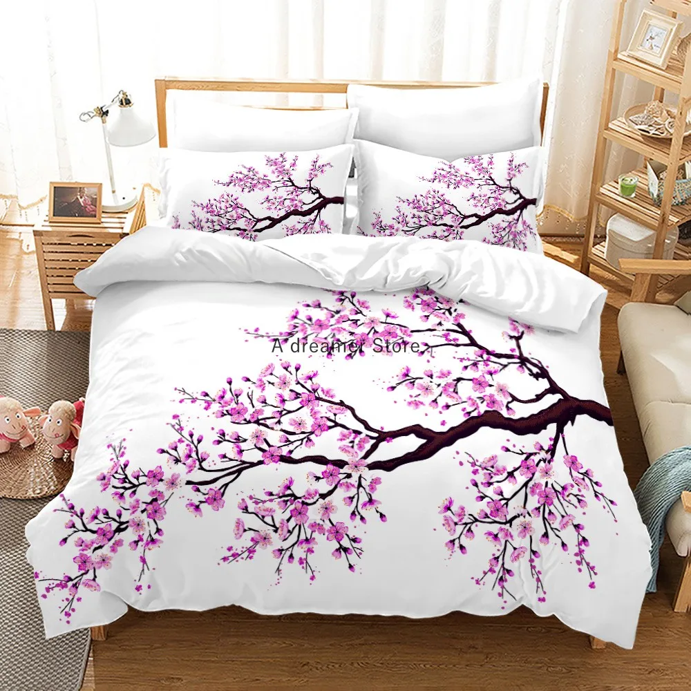 Chinese Ink Painting Plum Blossom Bamboo Bedding Set Fashion Art Duvet Quilt Cover With Pillowcases 200x200 Size Adults Textile