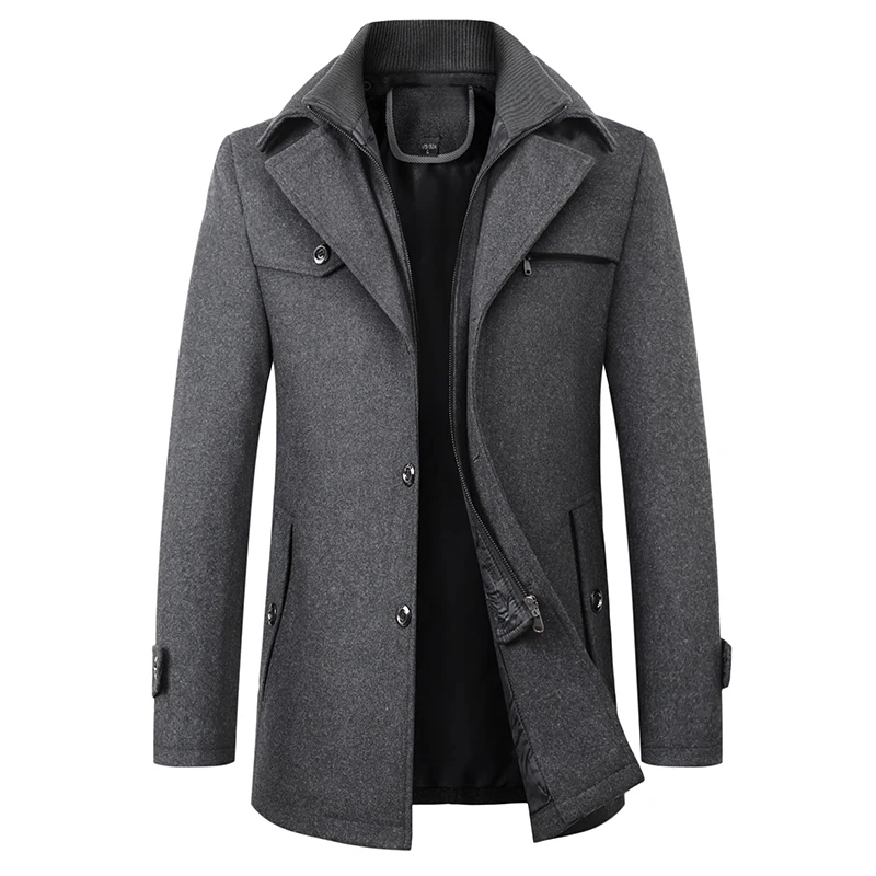 Fashion Wool Coat Men Thick Jaket Men Solid Winter Coat High Quality Adjustable Vest Single Breasted Casual Overcoat Winter - Цвет: Gray